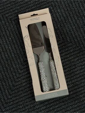 David Tutera Silver Crystal Handle Cake Knife & Server Pair
